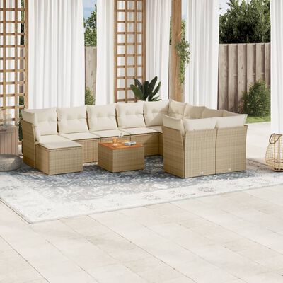 vidaXL 11-delige Tuinset met kussens poly rattan beige