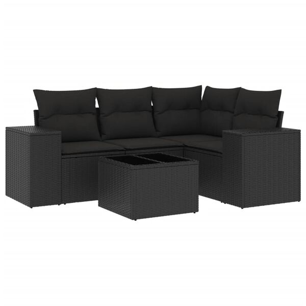 vidaXL 5-delige Loungeset met kussens poly rattan zwart