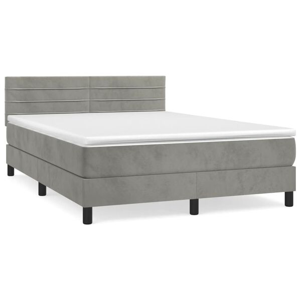 vidaXL Boxspring met matras fluweel lichtgrijs 140x190 cm