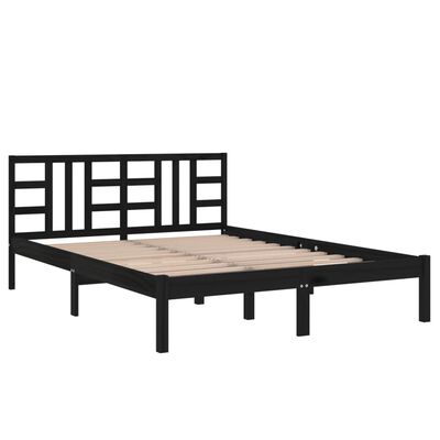 vidaXL Bedframe massief hout zwart 135x190 cm