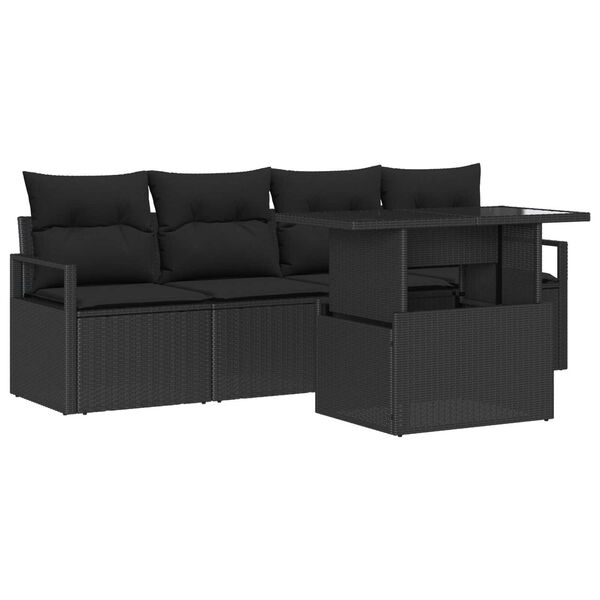 vidaXL Bankstel met kussen 5 pcs Zwart poly rattan