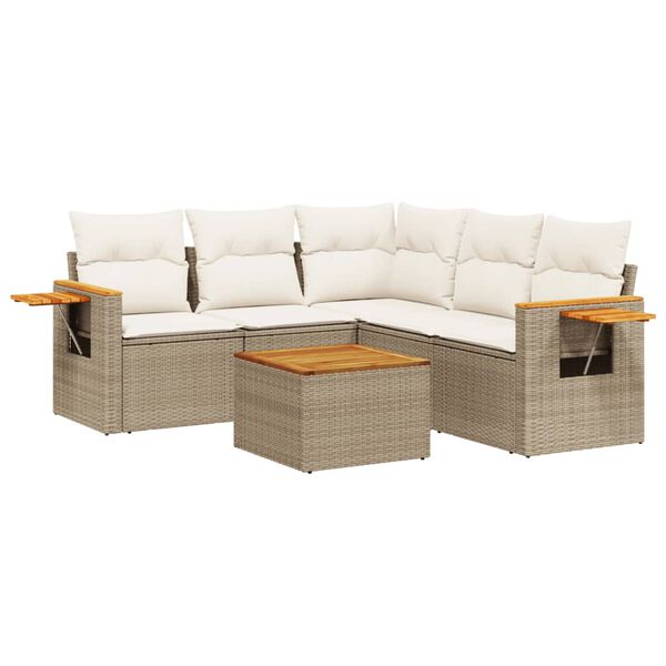 vidaXL 6-delige Loungeset met kussens poly rattan beige