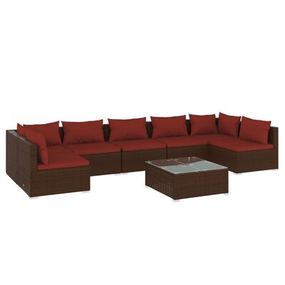 vidaXL 8-delige Loungeset met kussens poly rattan bruin