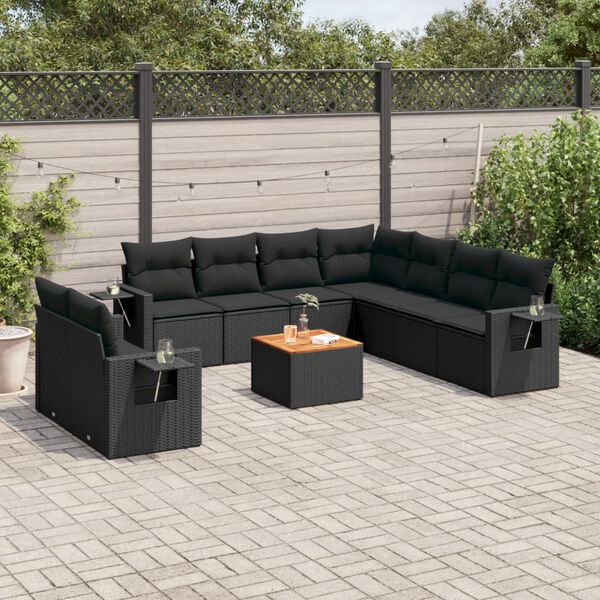 vidaXL 10-delige Loungeset met kussens poly rattan zwart