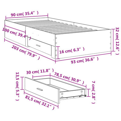 vidaXL Bedframe met lades bewerkt hout sonoma eikenkleurig 90x200 cm