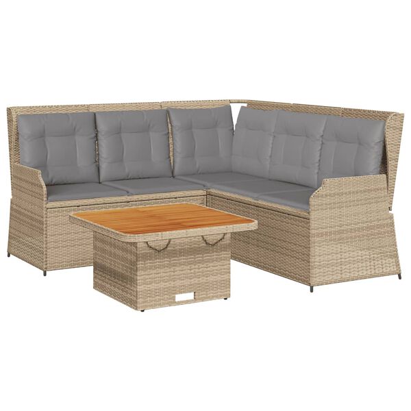 vidaXL 4-delige Loungeset met kussens poly rattan beige