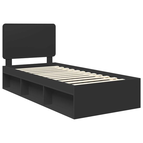 vidaXL Bedframe met hoofdeinde Zwart 75 x 190 cm Massief grenenhout