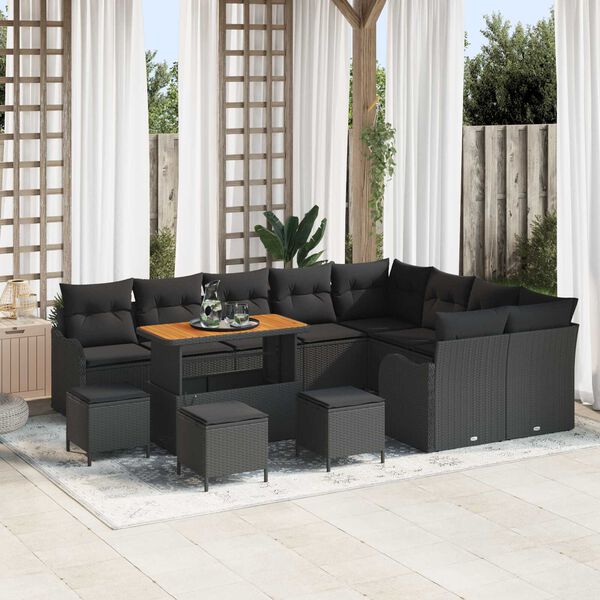 vidaXL Tuin Sofa Set met kussen met opslag met kussen 13 pcs Zwart