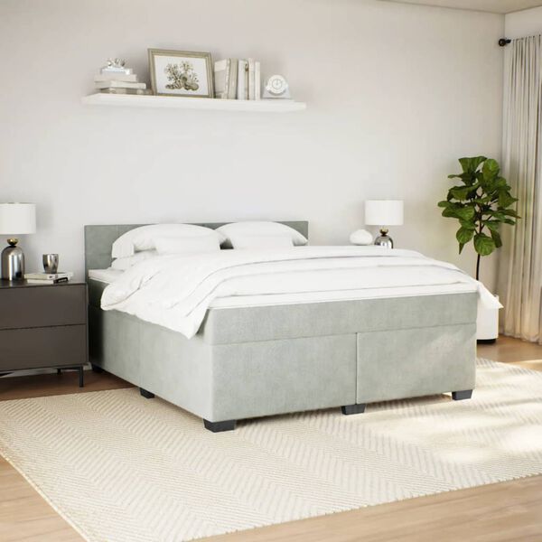 vidaXL Boxspring met matras fluweel lichtgrijs 180x200 cm