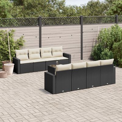 vidaXL 9-delige Loungeset met kussens poly rattan zwart