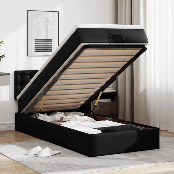 vidaXL Ottoman bed met matrassen en LED's 90x190 cm kunstleer zwart