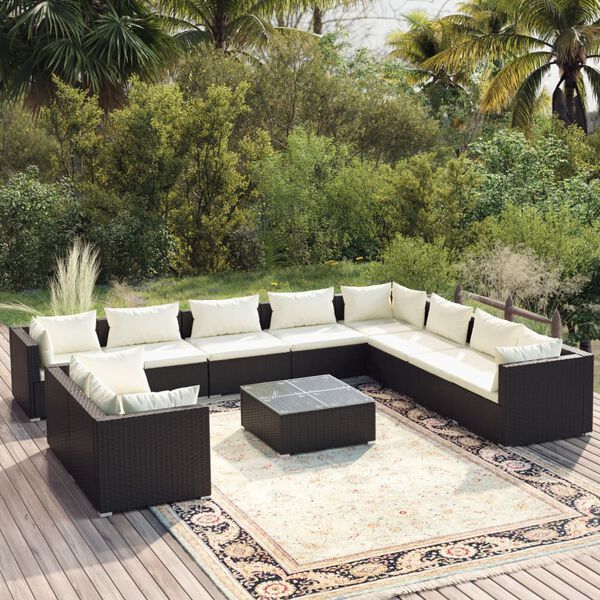 vidaXL 11-delige Loungeset met kussens poly rattan zwart
