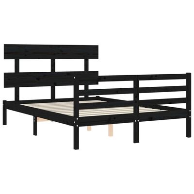 vidaXL Bedframe met hoofdbord massief hout zwart 120x200 cm