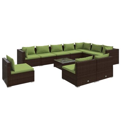 vidaXL 11-delige Loungeset met kussens poly rattan bruin