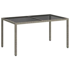 vidaXL Tuintafel 150x90x75 cm gehard glas en poly rattan grijs