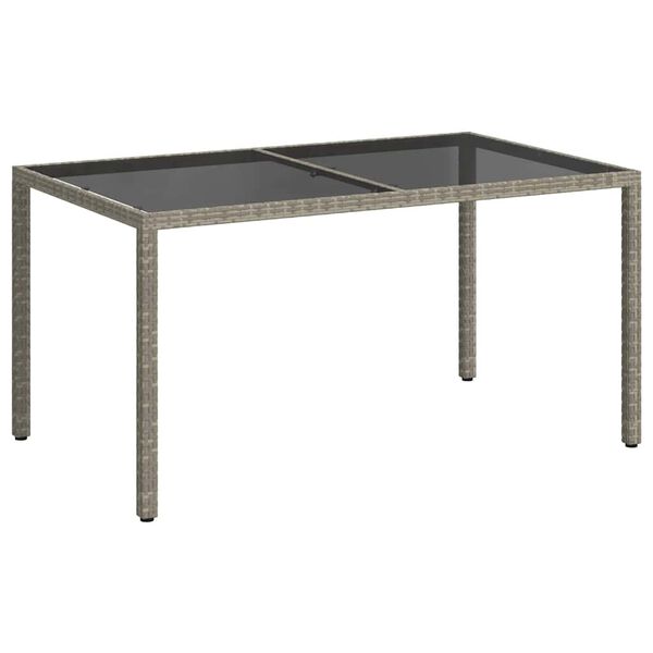 vidaXL Tuintafel 150x90x75 cm gehard glas en poly rattan grijs