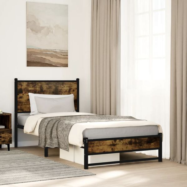 vidaXL Bedframe zonder matras metaal gerookt eikenkleurig 90x190 cm