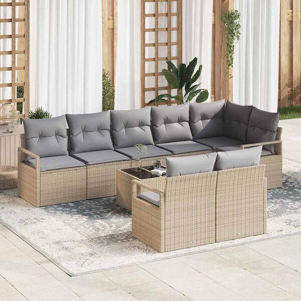 vidaXL Tuinbankenset met kussen 9 pcs Beige en Licht Grijs poly rattan