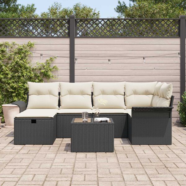 vidaXL Tuin Sofa Set met kussen 7 pcs Zwart en Cr&egrave;me poly rattan