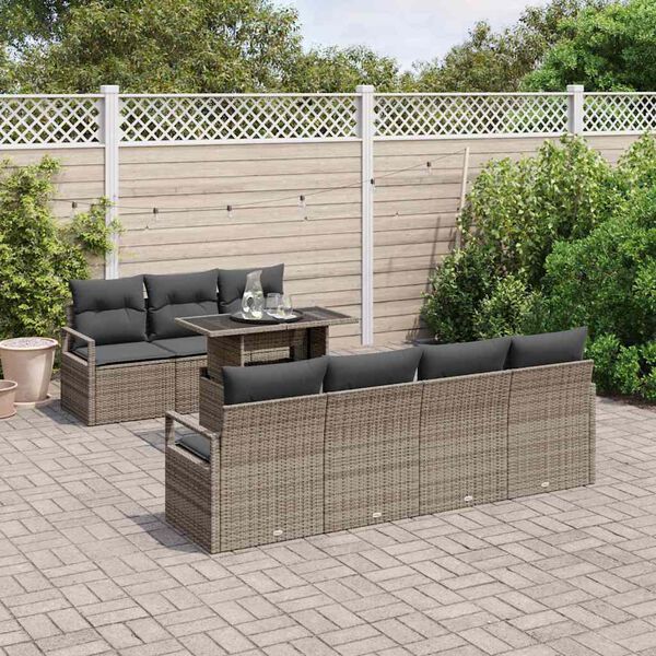 vidaXL Tuin Sofa Set met opslag met kussen 8 pcs Grijs poly rattan