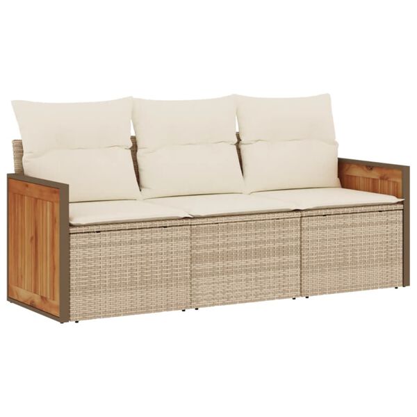 vidaXL 3-delige Loungeset met kussens poly rattan beige