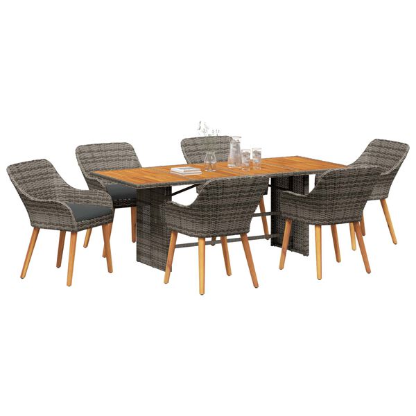 vidaXL Tuin Eetset met kussen 7 pcs Grijs en bruin poly rattan