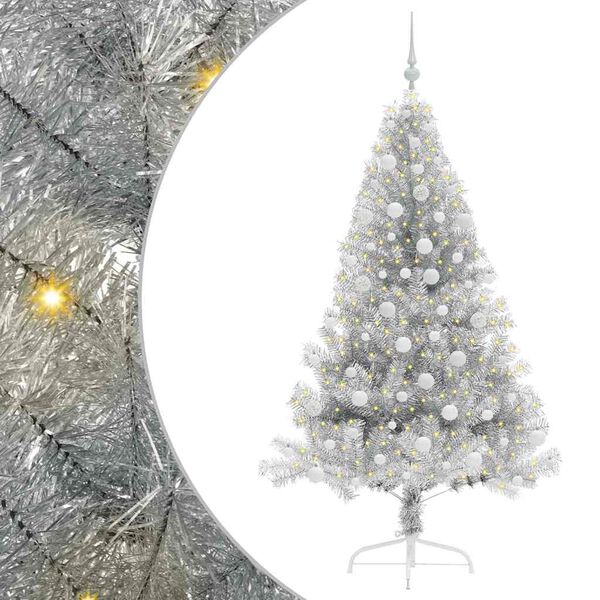 vidaXL Kunstmatig Voorverlicht Kerstboom met 300 LED Zilver 180 cm PET