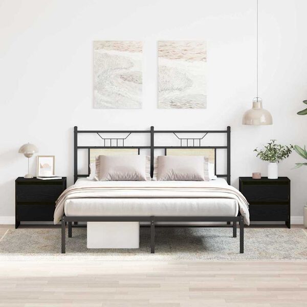 vidaXL Nachtkastje 2 pcs Zwart Eiken 45 x 34 x 44,5 cm Bewerkt hout