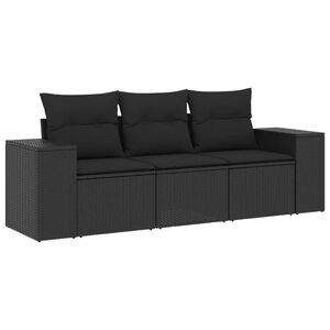 vidaXL 3-delige Loungeset met kussens poly rattan zwart