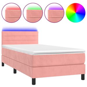 vidaXL Boxspring met matras en LED fluweel roze 80x200 cm
