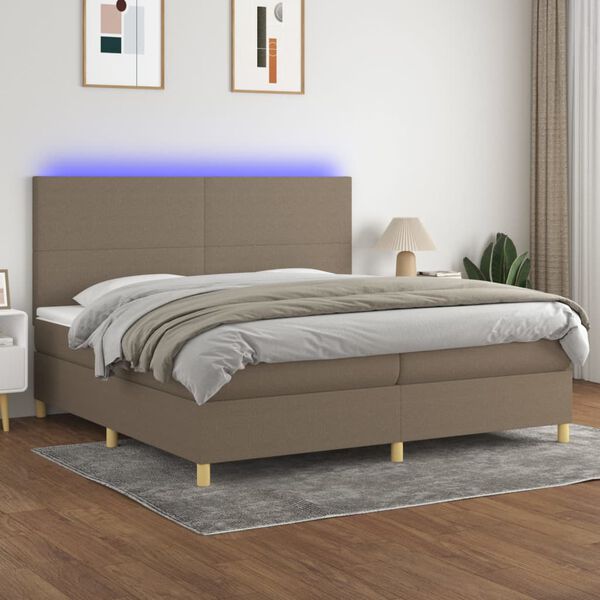 vidaXL Boxspring met matras en LED stof taupe 200x200 cm