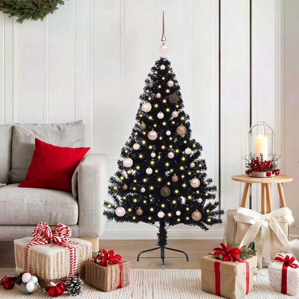 vidaXL Kunstmatig Voorverlicht Kerstboom met 150 LED Zwart 150 cm PVC