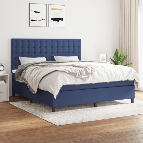 vidaXL Boxspring met matras stof blauw 180x200 cm