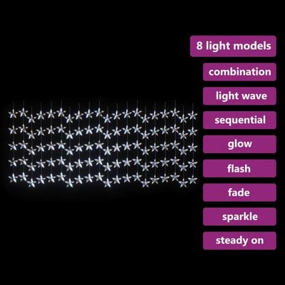 vidaXL Lichtsnoergordijn sterren met 500 LED's en 8 functies koudwit