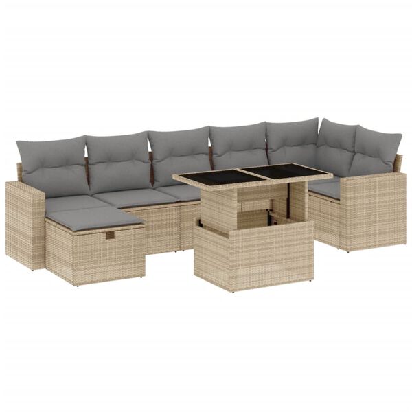 vidaXL 8-delige Loungeset met kussens poly rattan beige