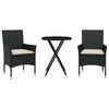 vidaXL 3-delige Bistroset met kussens poly rattan en glas zwart