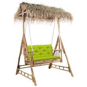 vidaXL Schommelbank 2-zits met palmbladeren en kussen 202 cm bamboe