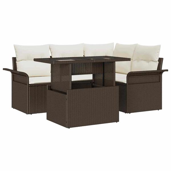 vidaXL Tuin Sofa Set met kussen met opslag 5 pcs Bruin Poly riet