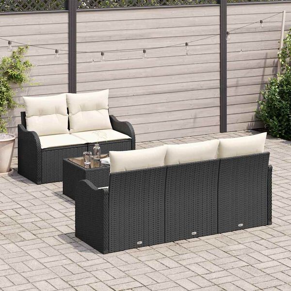 vidaXL Tuin Sofa Set 6 pcs Zwart en Cr&egrave;me Poly rattan, staal en glas