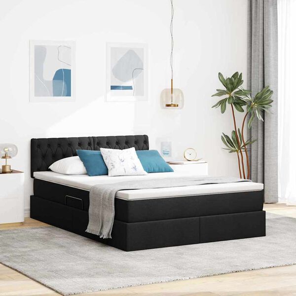 vidaXL Opbergbed met matras met matras Zwart 140 x 200 cm Bewerkt hout