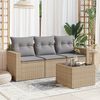 vidaXL 4-delige Loungeset met kussens poly rattan beige