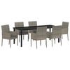 vidaXL Tuin eettafelset met kussen 7 pcs Grijs poly rattan