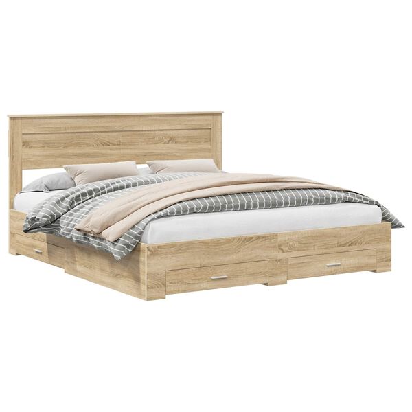 vidaXL Bedframe met hoofdeinde Sonoma Eiken 200 x 200 cm Bewerkt hout