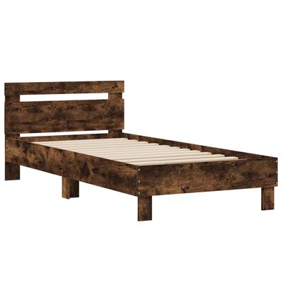 vidaXL Bedframe met hoofdeinde bewerkt hout gerookt eiken 100x200 cm