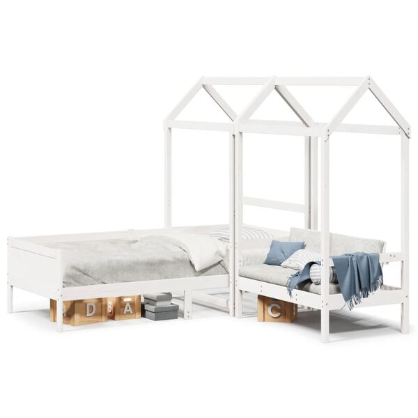 vidaXL Kinderbed met huisje en bankje massief grenenhout wit 90x190 cm