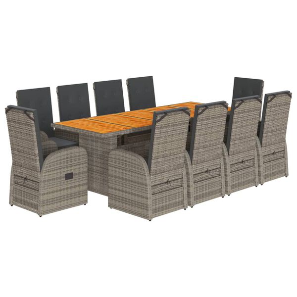 vidaXL 11-delige Tuinset met kussens poly rattan grijs