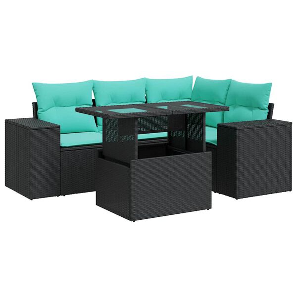 vidaXL 5-delige Loungeset met kussens poly rattan acacia zwart