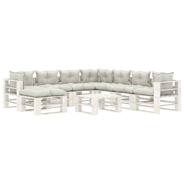 vidaXL 9-delige Loungeset met beige kussens pallet hout