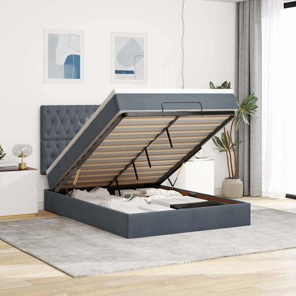 vidaXL Ottoman bed met matrassen 140x200cm fluweel donkergrijs
