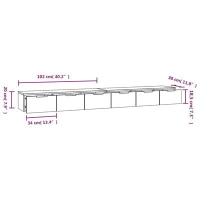 vidaXL Wandkasten 2 st 102x30x20 cm bewerkt hout zwart